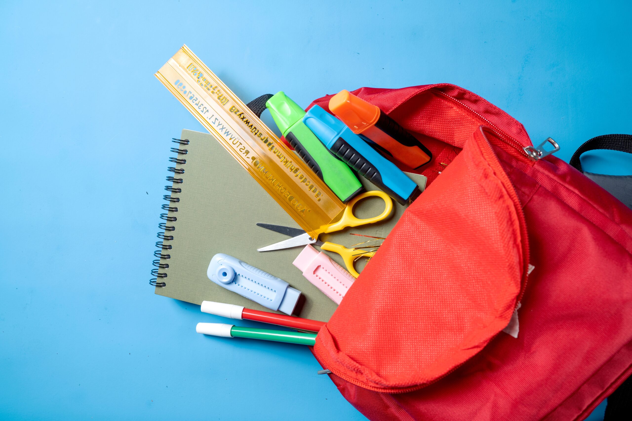 A,Red,Backpack,With,A,Ruler,,Scissors,,And,Other,School